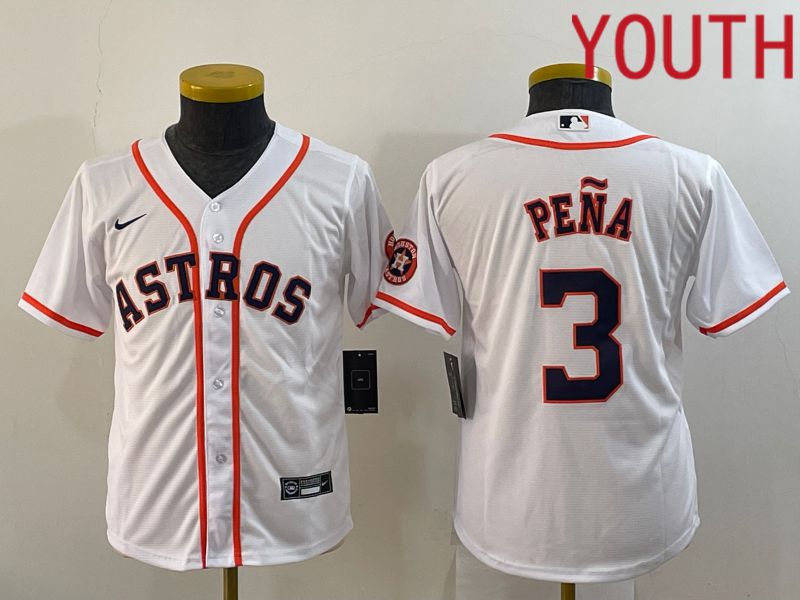Youth Houston Astros #3 Pena White Game Nike 2022 MLB Jersey->youth mlb jersey->Youth Jersey